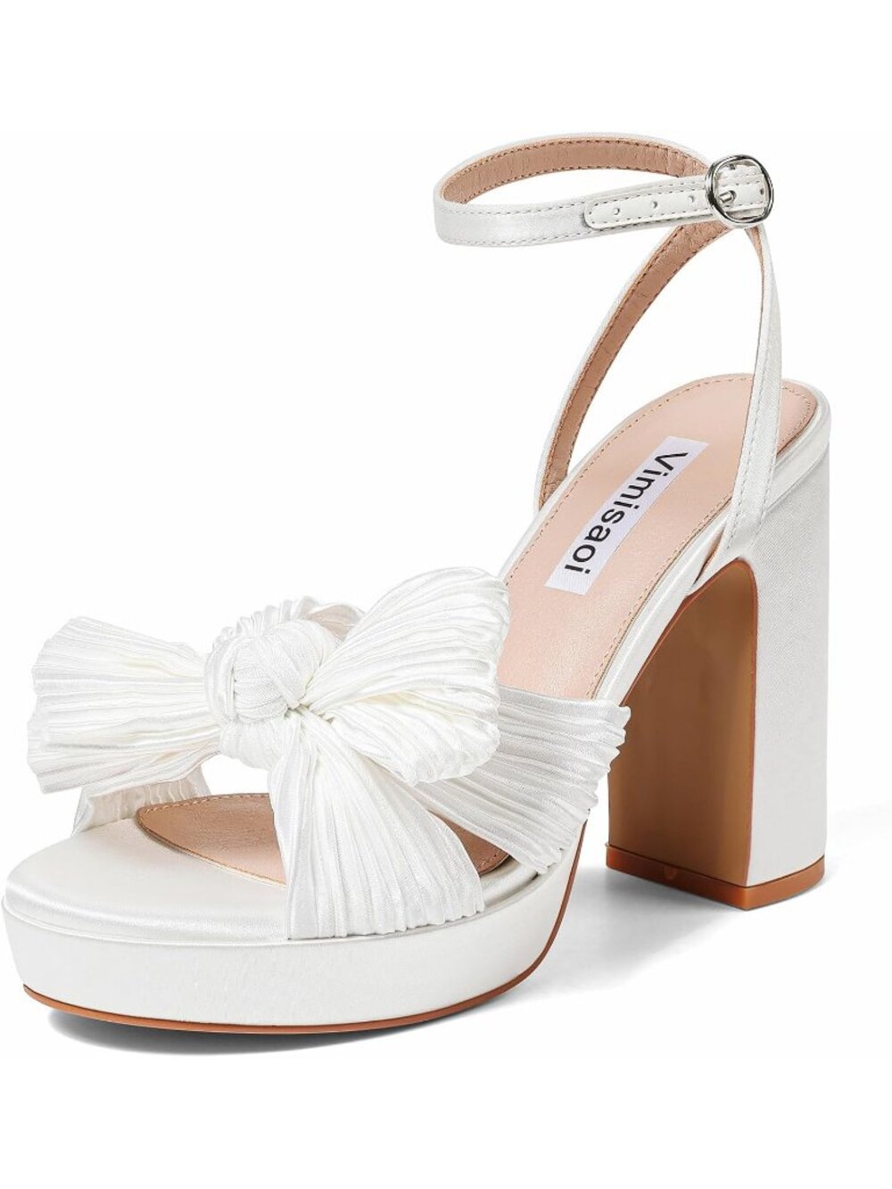 🆕Women's White Bow Knot Platform Heels Open Toe Chunky Heeled Sandals